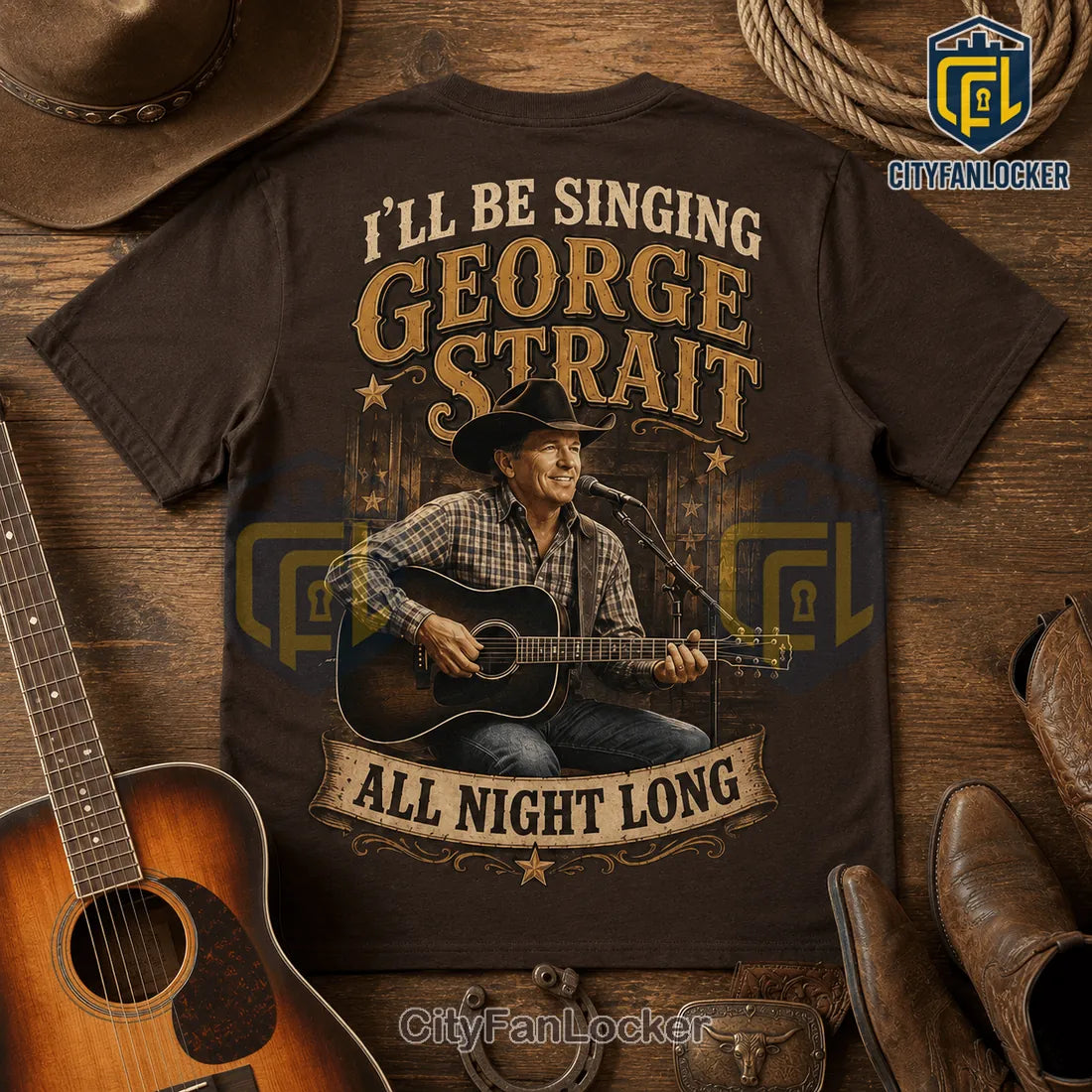 George Strait All Night Long 2026 Brown T-Shirt
