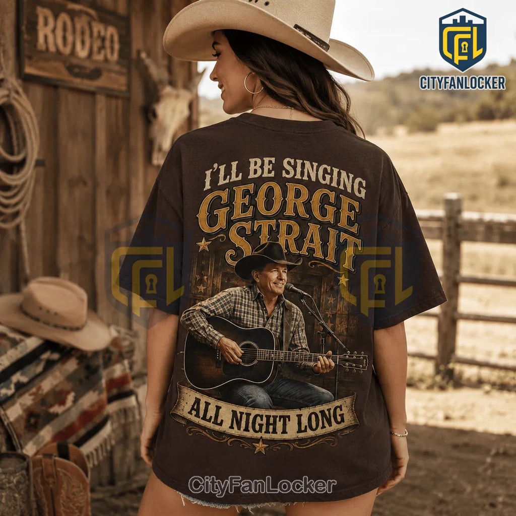 George Strait All Night Long 2026 Brown T-Shirt