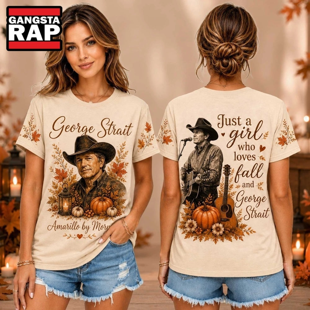 George Strait Autumn Pumpkin Portrait Unisex 3D Shirt , Music Trend Shirt