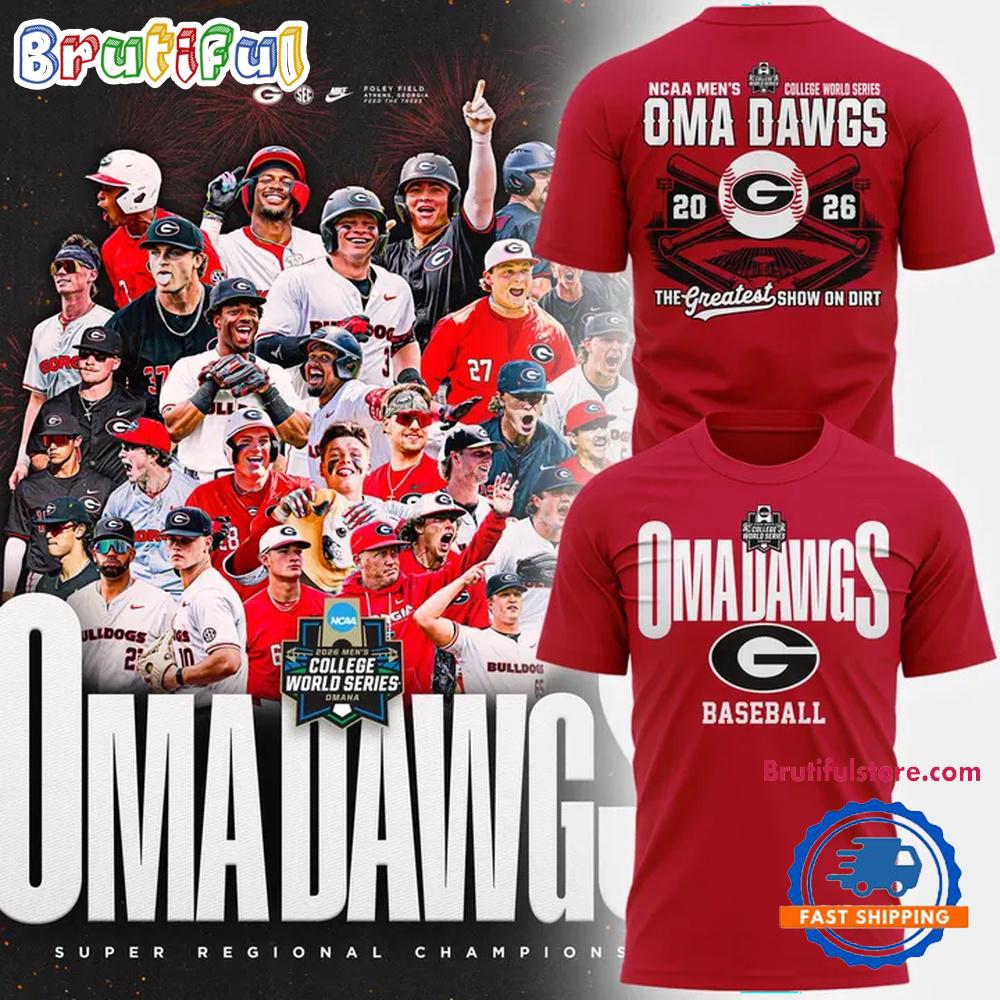 Georgia Bulldogs 2026 Baseball College World Series OmaDawgs Red T Shirt