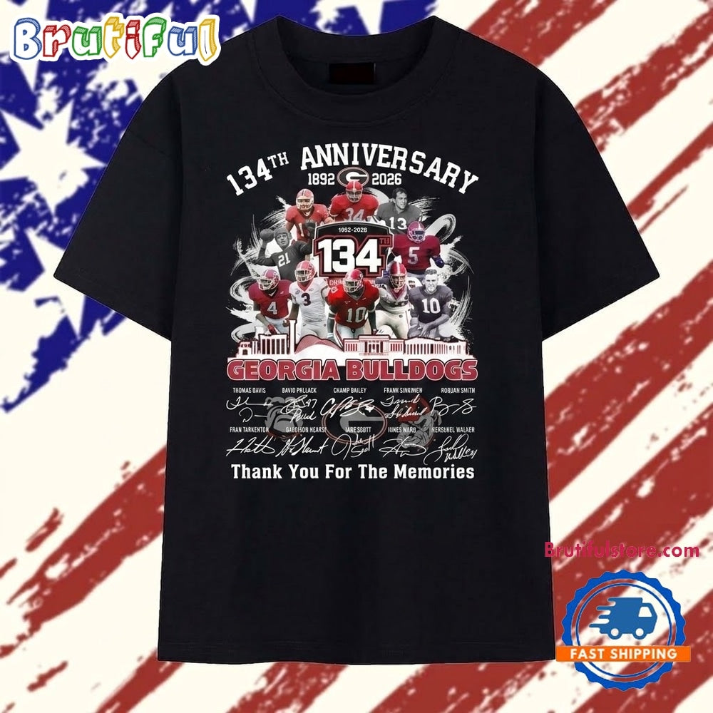 Georgia Bulldogs Football 134th Anniversary Signatures Thank You For The Memories T Shirt