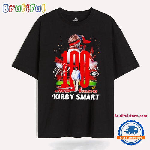 Georgia Bulldogs Kirby Smart 100 Wins Signatures T Shirt