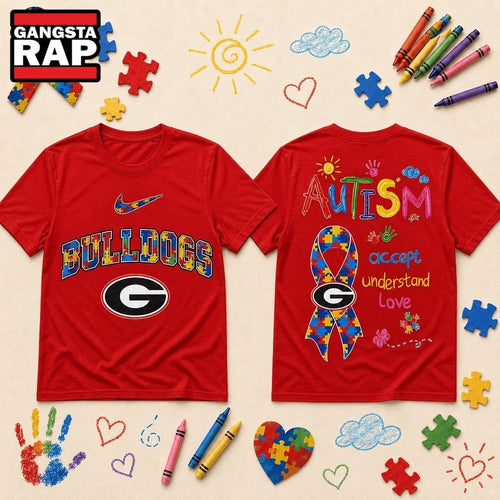Georgia Bulldogs NCAA Autism Awareness Puzzle Ribbon Hoodie T-Shirt