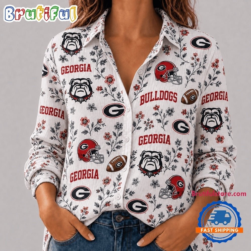 Georgia Bulldogs NCAA College Spirit Blossoms Women Casual Shirt