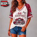 Georgia Bulldogs NCAA Floral Stadium Bow V Neck 3D T Shirt