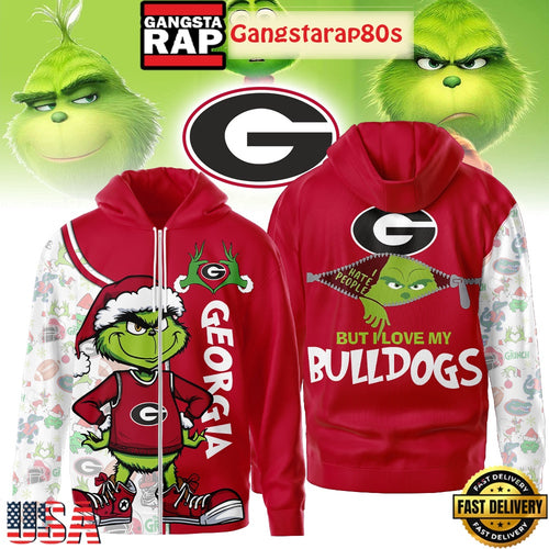 Georgia Bulldogs NCAA Funny Grinch Football 2025-2026 Zip Hoodie
