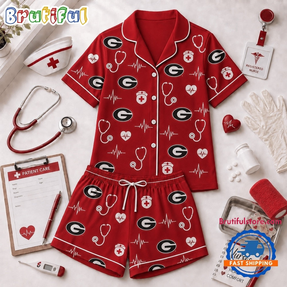 Georgia Bulldogs NCAA Heartbeats & Home Teams Short Sleeve Pajamas Set