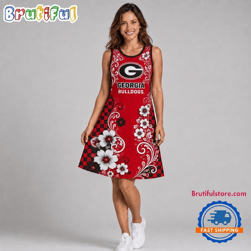 Georgia Bulldogs NCAA Sporty Floral Elegance Women’s Sleeveless Dress