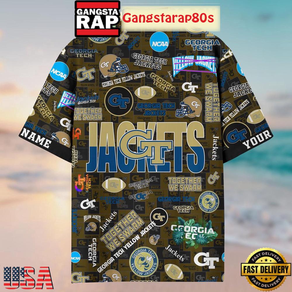 Georgia Tech Yellow Jackets Solgan Together We Swarm True Fan Spirit Custom Name Aloha Hawaiian Shirt