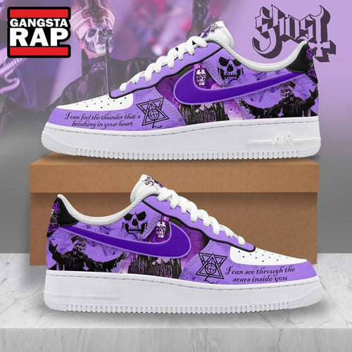 Ghost Band Custom Air Force 1 Shoes, Heavy Metal Purple Graphic Sneakers, Music Air Force 1 Shoes