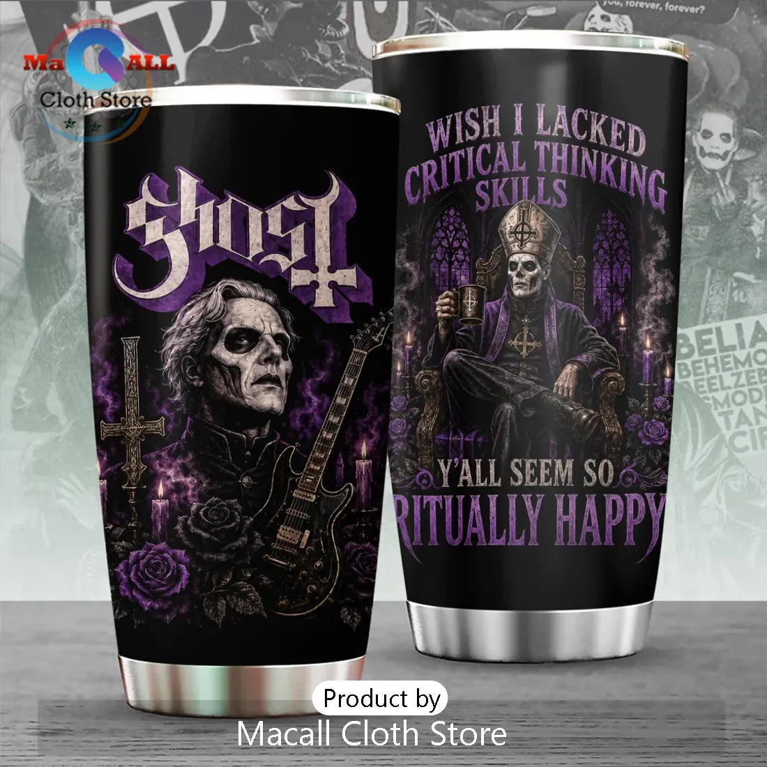 Ghost Band Ritual Quote Purple Stainless Steel Tumbler