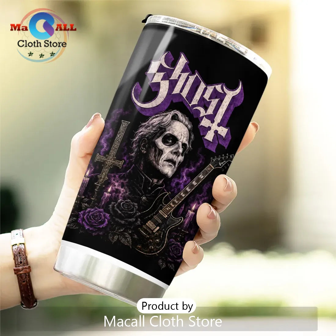 Ghost Band Ritual Quote Purple Stainless Steel Tumbler