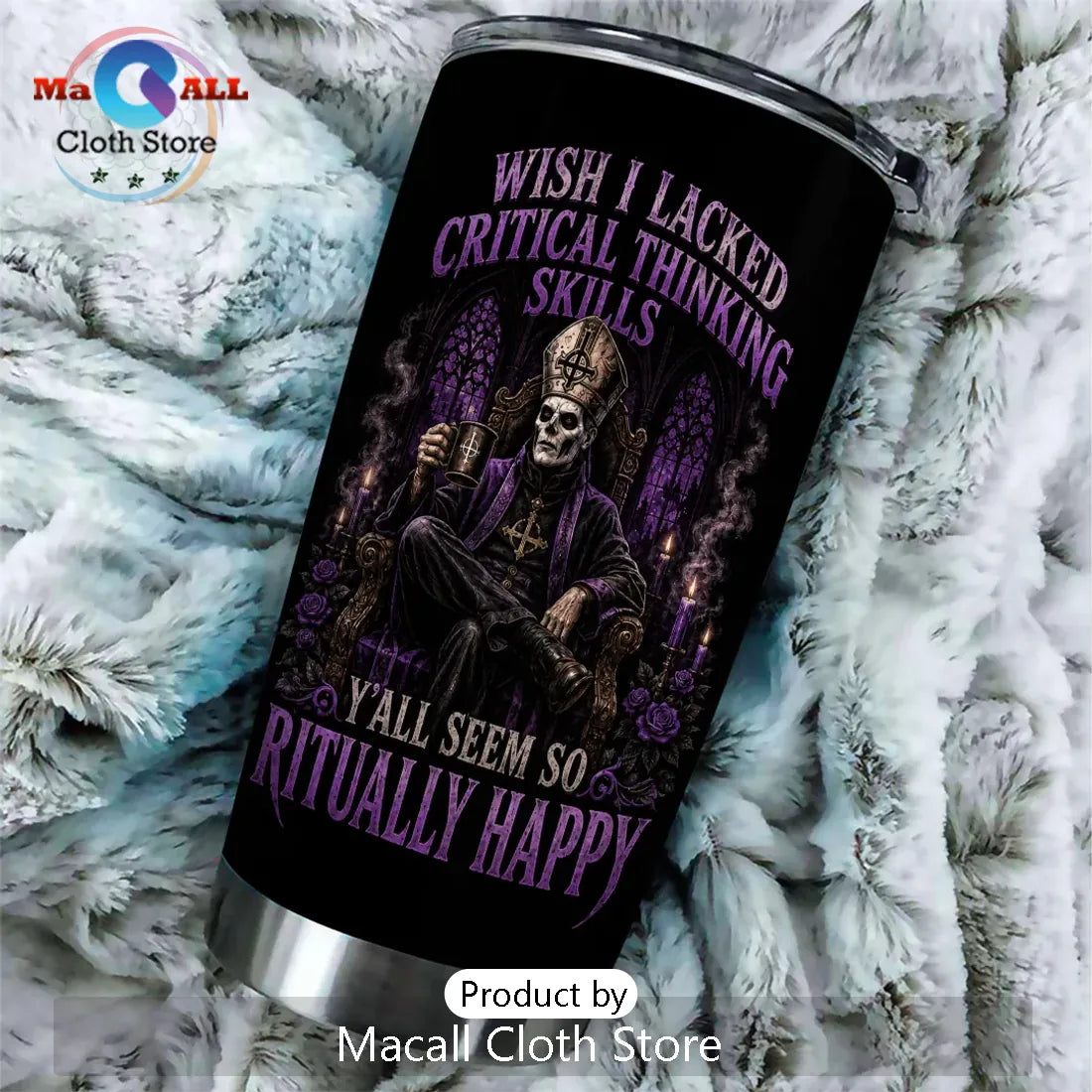 Ghost Band Ritual Quote Purple Stainless Steel Tumbler