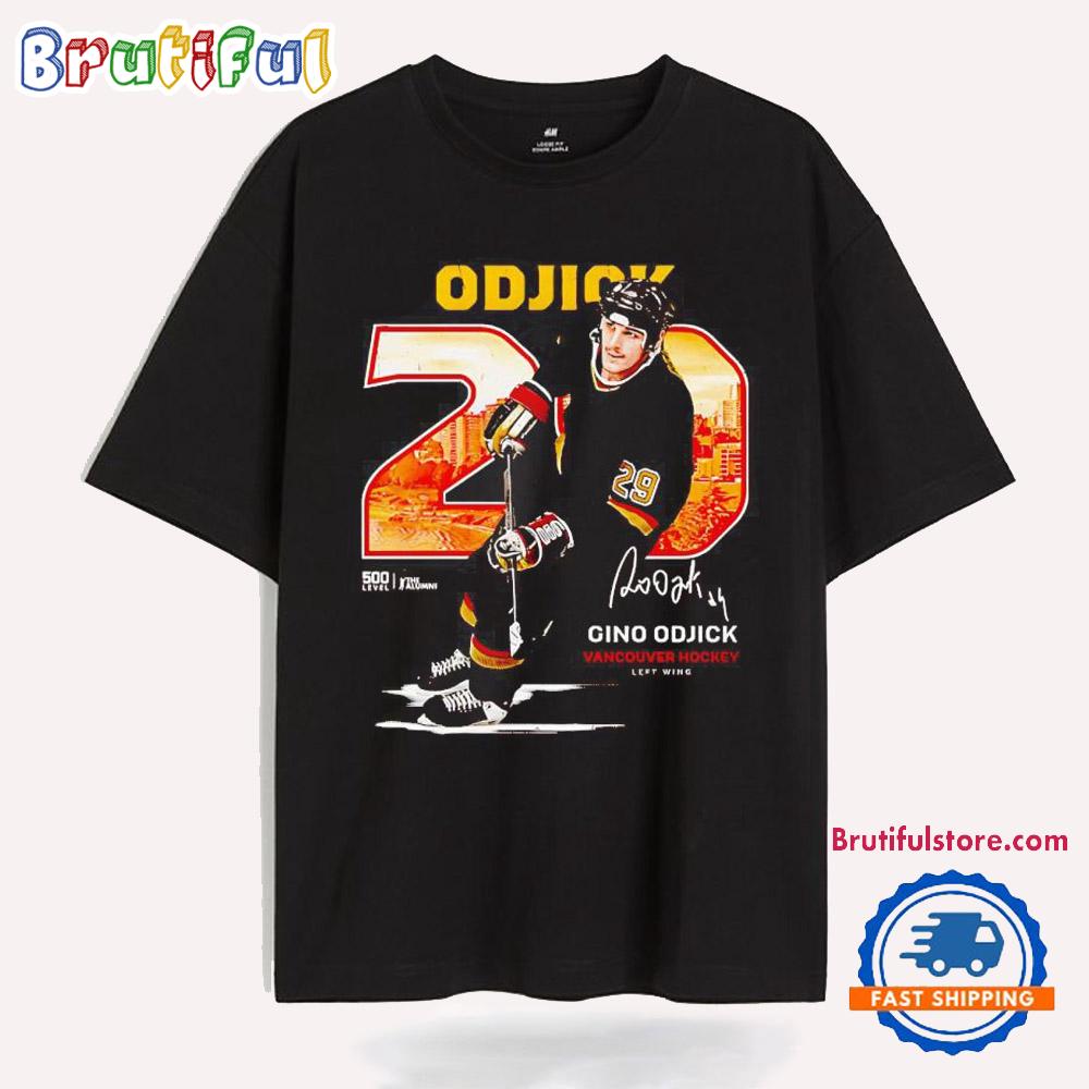 Gino Odjick Vancouver Hockey Throwback Signature T Shirt