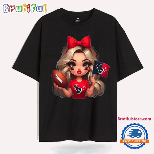 Girl Hold Flag Cheer Football Team Win Super Bowl Houston Texans T Shirt