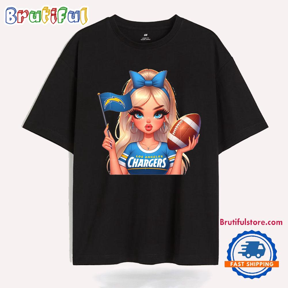 Girl Hold Flag Cheer Football Team Win Super Bowl Los Angeles Chargers T Shirt