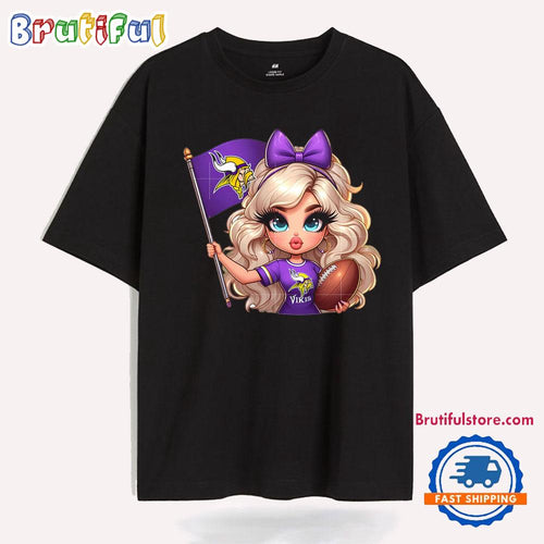 Girl Hold Flag Cheer Football Team Win Super Bowl Minnesota Vikings T Shirt