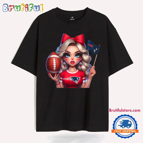 Girl Hold Flag Cheer Football Team Win Super Bowl New England Patriots T Shirt