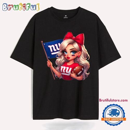 Girl Hold Flag Cheer Football Team Win Super Bowl New York Giants T Shirt
