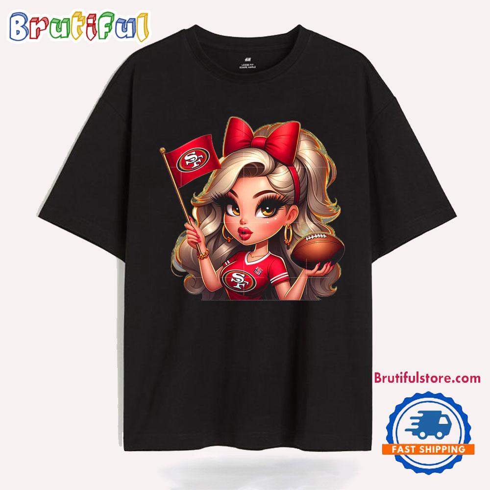 Girl Hold Flag Cheer Football Team Win Super Bowl San Francisco 49ers T Shirt