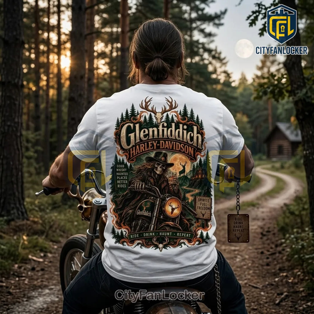 Glenfiddich Harley-Davidson Antler Skull White T-Shirt