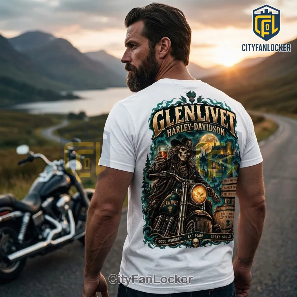 Glenlivet Harley-Davidson Highland Skeleton Rider White T-Shirt