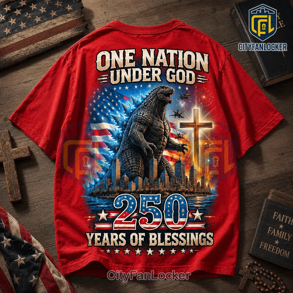 Godzilla 250 Years of Blessings Red T-Shirt