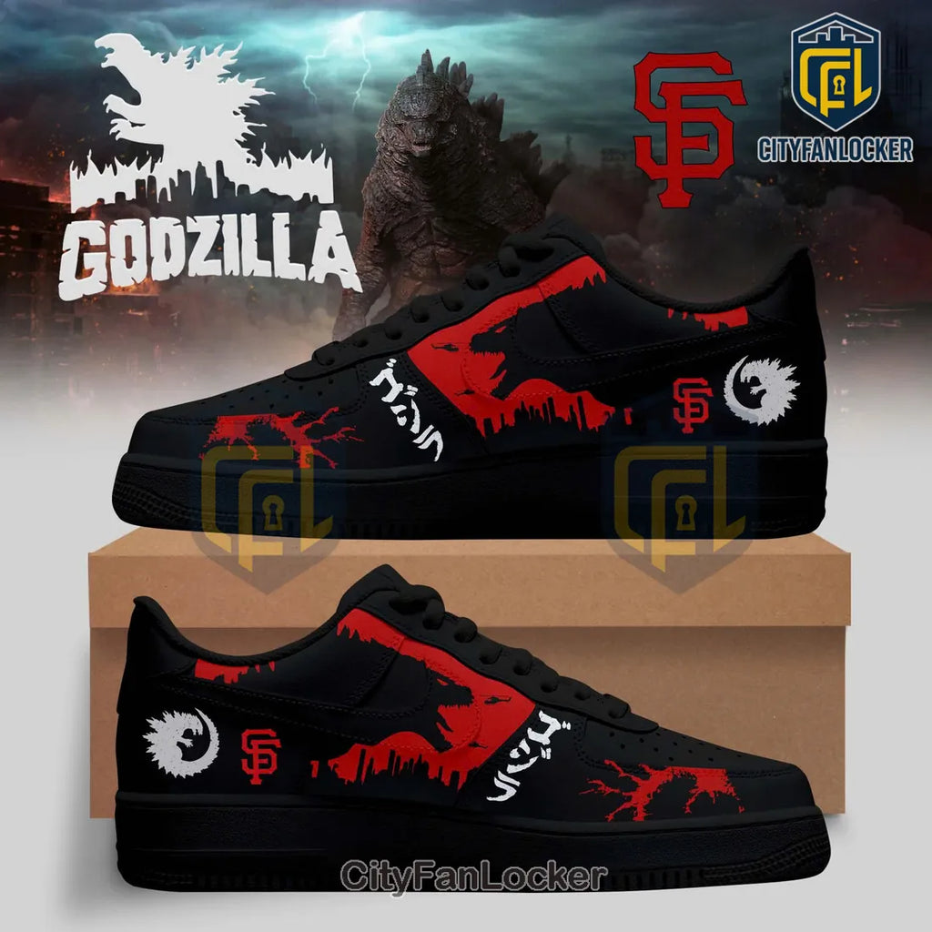 Godzilla x San Francisco Giants Black Red Air Force 1 Sneakers