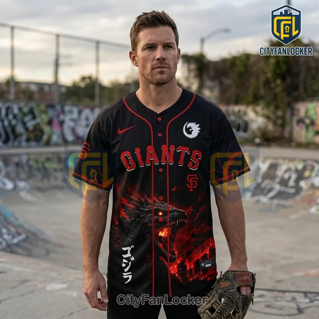 Godzilla x San Francisco Giants Black Red Baseball Jersey