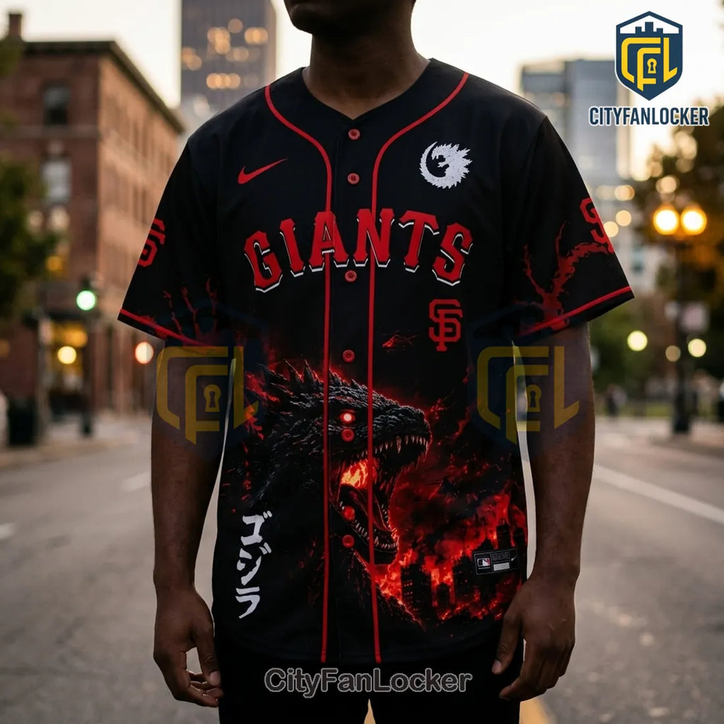 Godzilla x San Francisco Giants Black Red Baseball Jersey