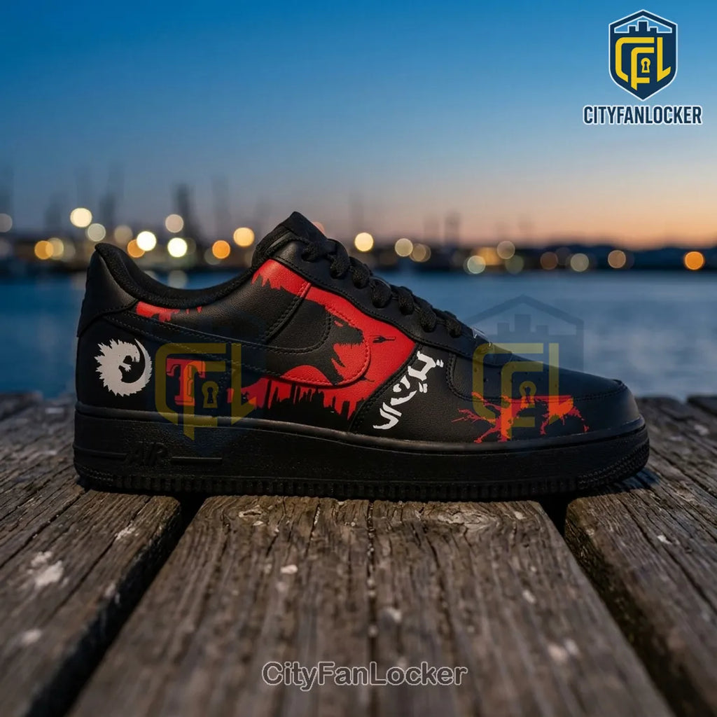 Godzilla x Texas Rangers Black Red Air Force 1 Sneakers