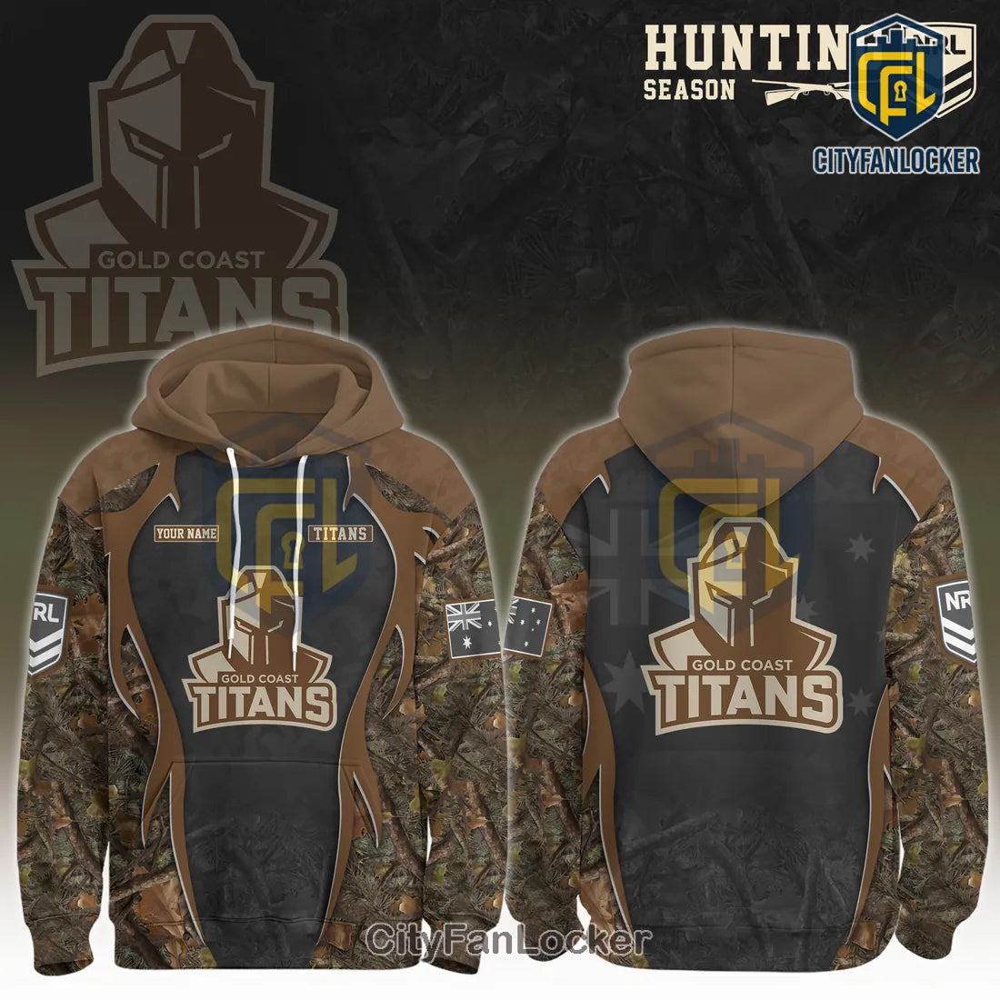 Gold Coast Titans NRL Hunting Season Personalized Camo Hoodie