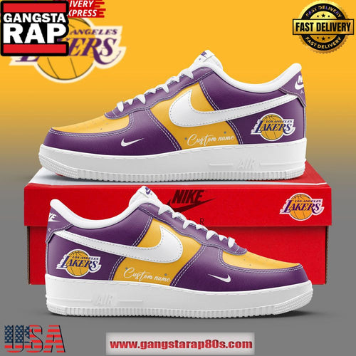 Golden Los Angeles Lakers Custom Purple Air Force 1 Sneakers Shoes
