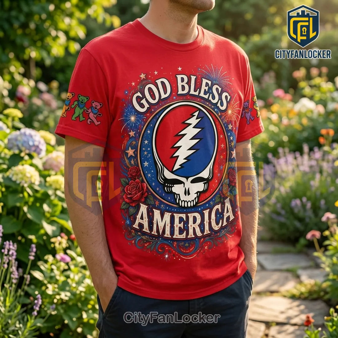 Grateful Dead Dancing Bears Americana Red T-Shirt