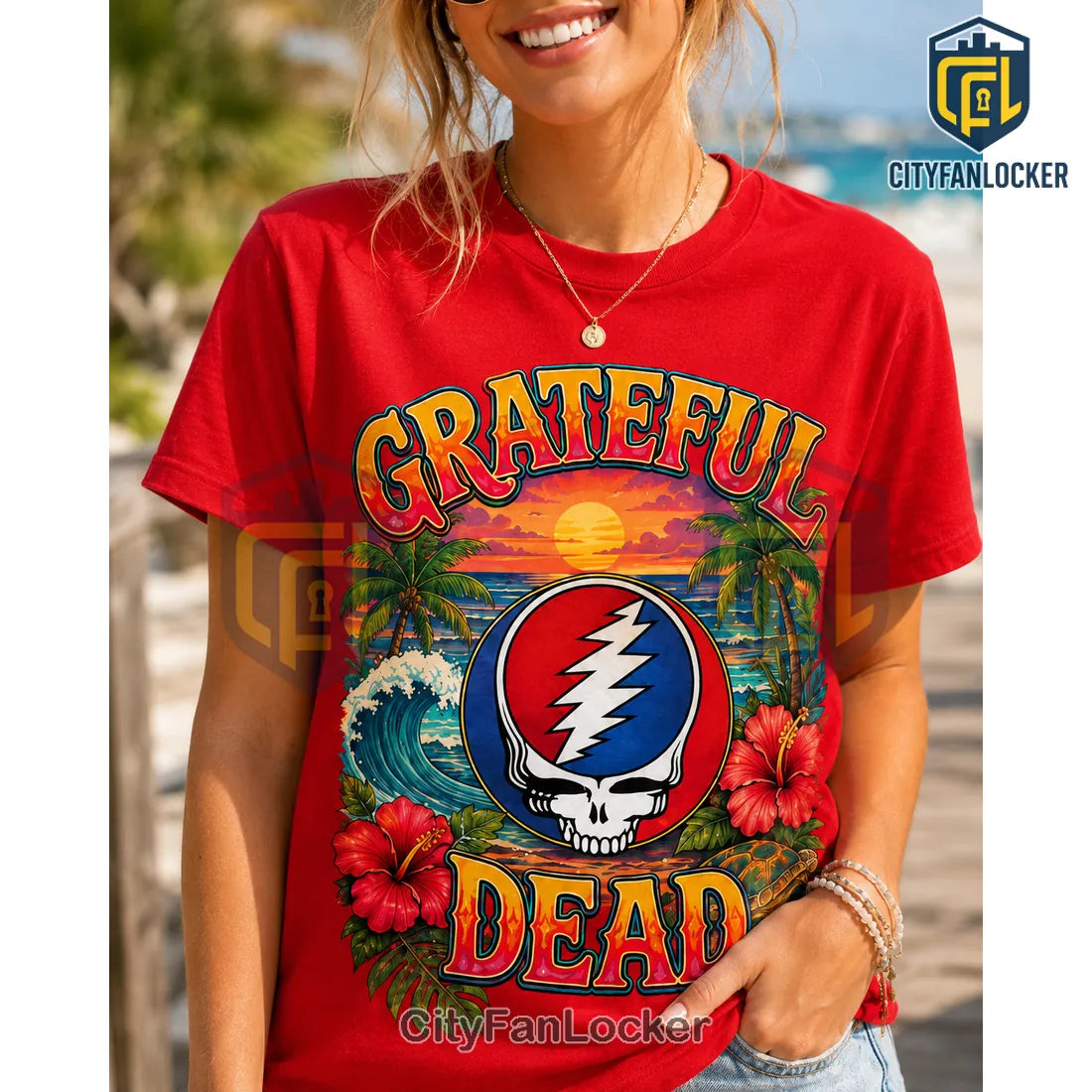 Grateful Dead Red Beach Tie Dye T-Shirt