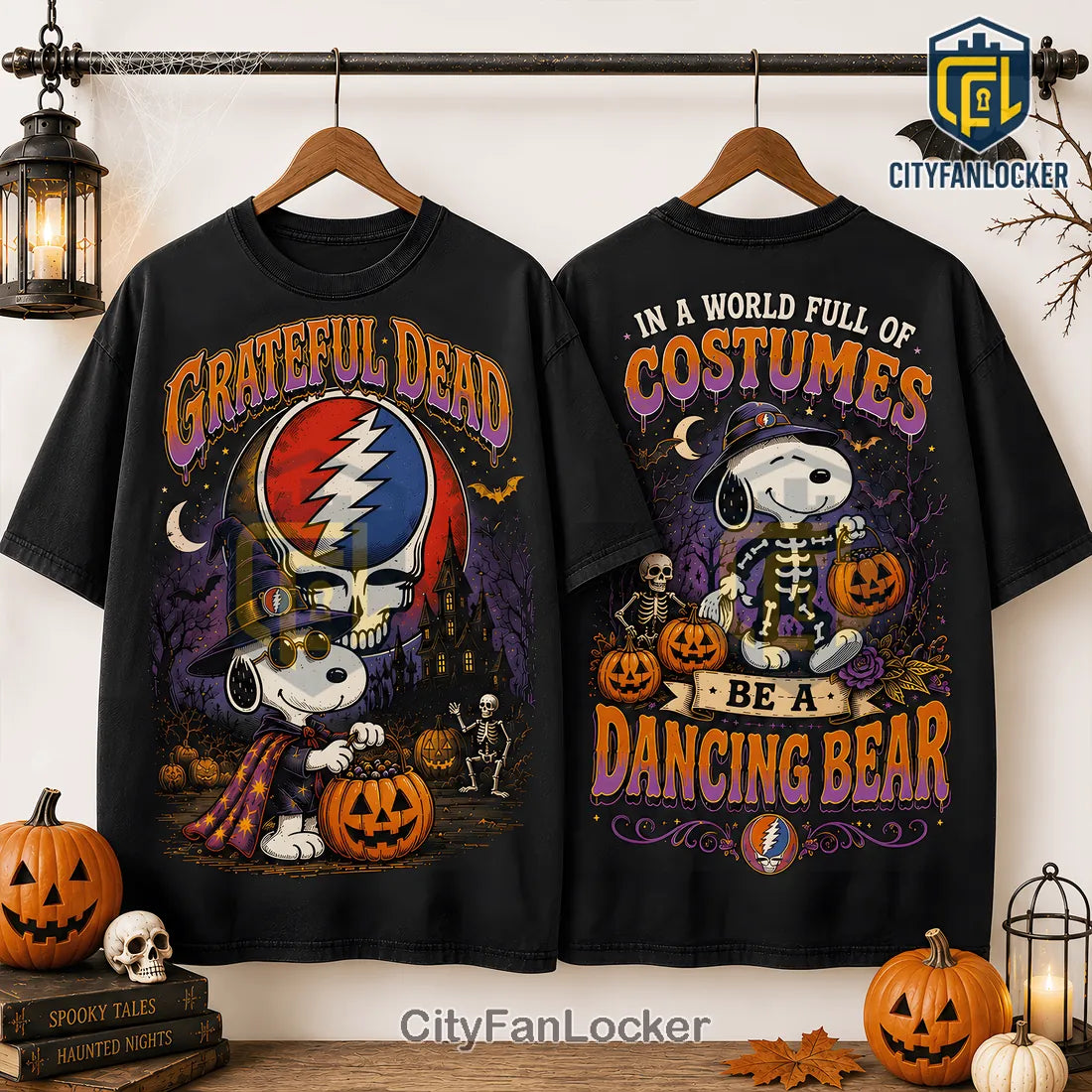 Grateful Dead x Snoopy Skeleton Pumpkin Cotton T-Shirt