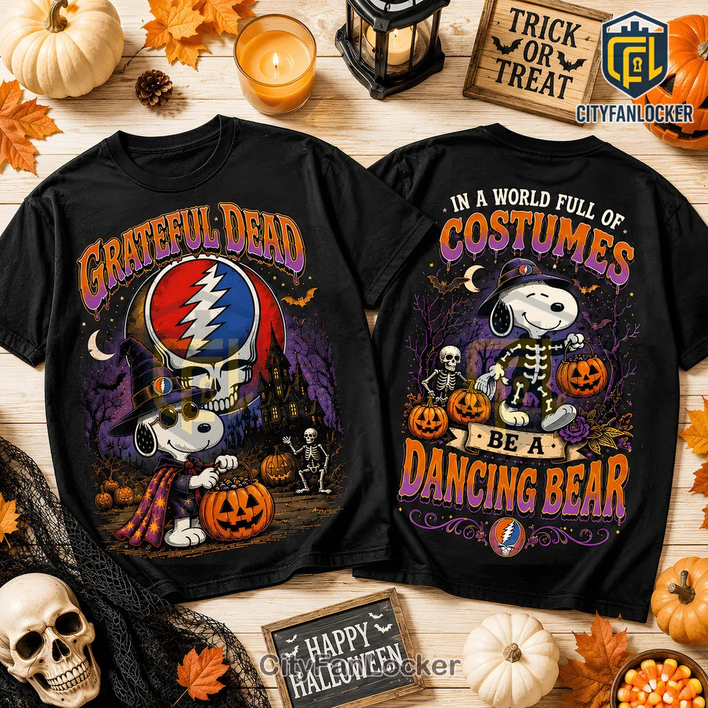 Grateful Dead x Snoopy Skeleton Pumpkin Cotton T-Shirt