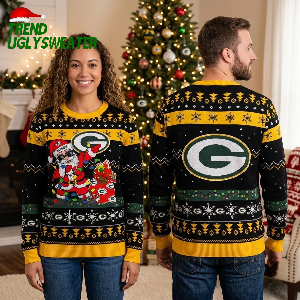 Green Bay Packers Dabbing Santa Logo Ugly Christmas Sweater