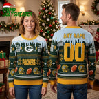 Green Bay Packers Football Helmet Custom Name And Number Ugly Christmas Sweater