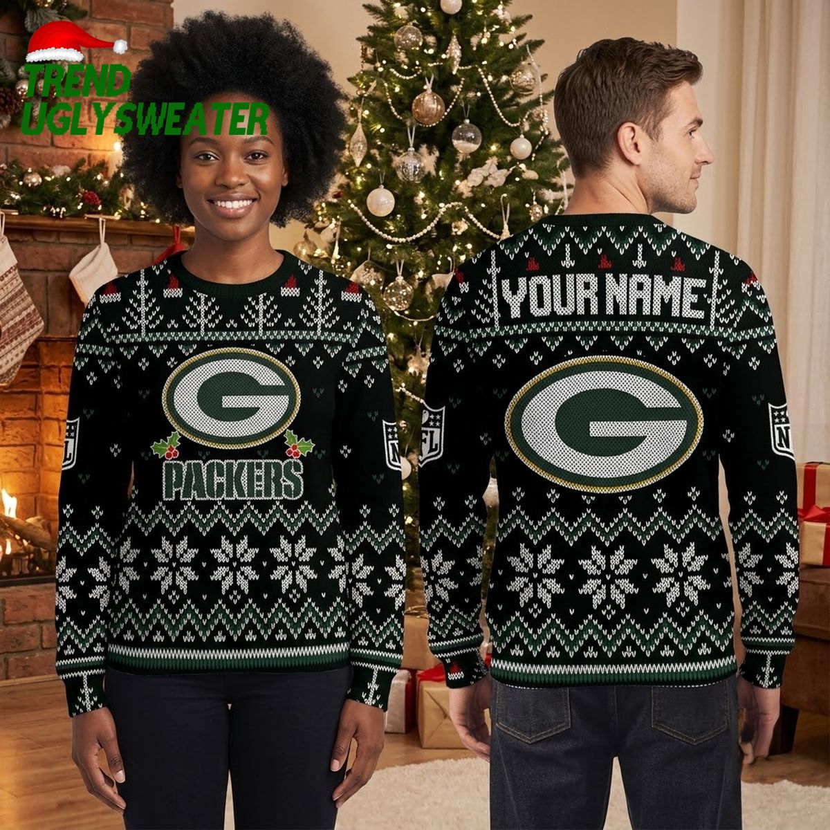 Green Bay Packers G Logo Custom Name Ugly Christmas Sweater