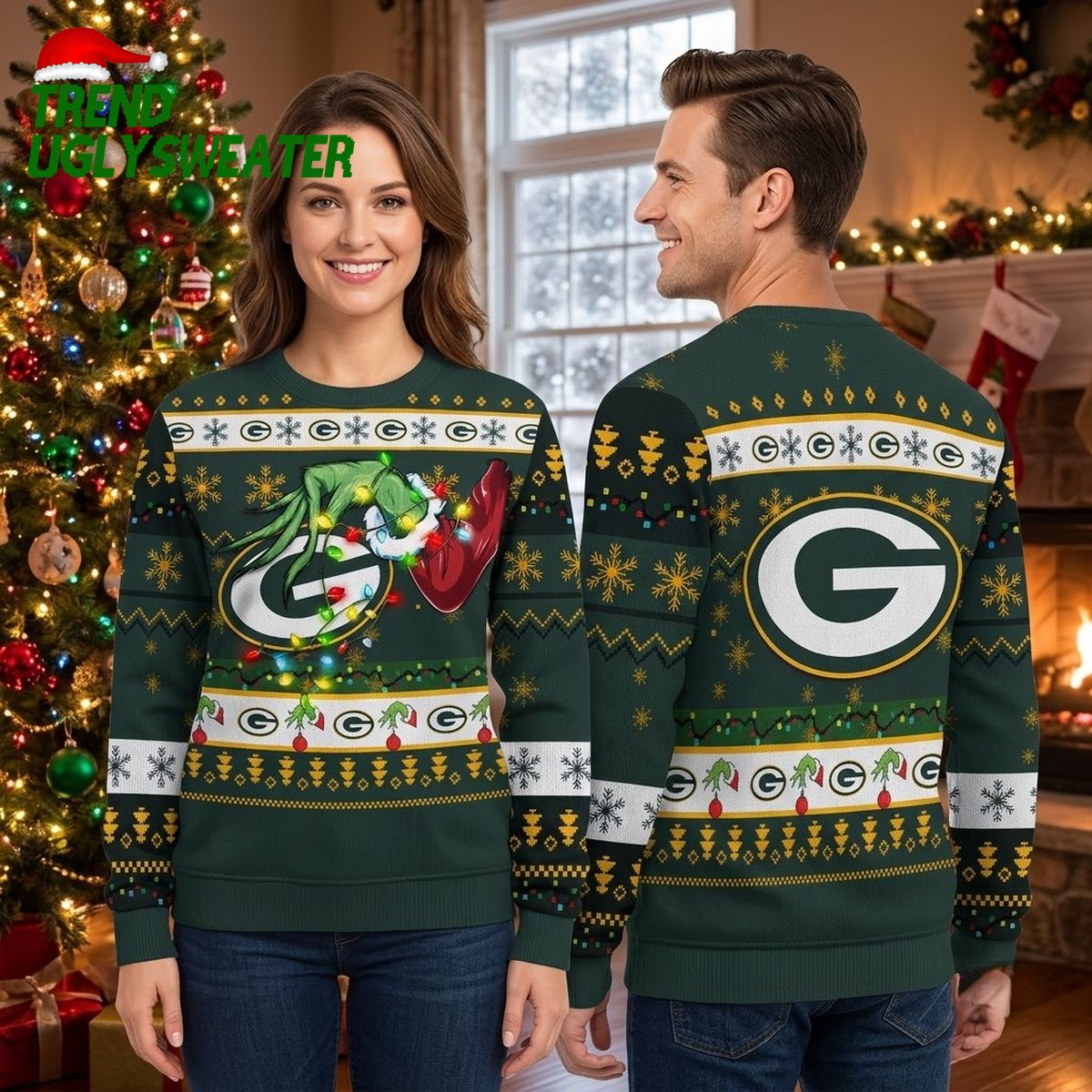 Green Bay Packers Grinch Hand Football Ugly Christmas Sweater