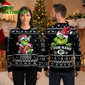 Green Bay Packers Grinch Holding Football Custom Name Ugly Christmas Sweater