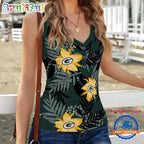 Green Bay Packers Hibiscus Pattern Women’s V-Neck Ribbed Tank Top