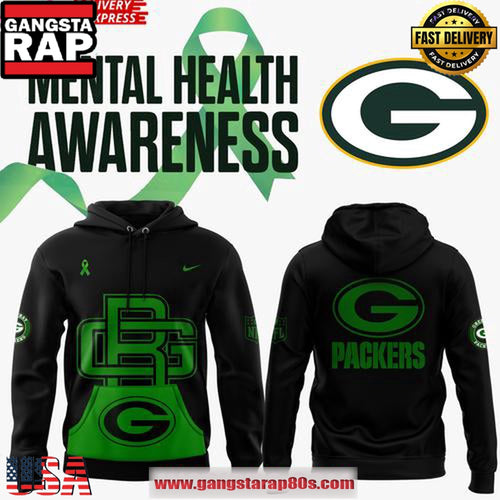 Green Bay Packers Mental Health Awareness 2025 Black Unisex Hoodie
