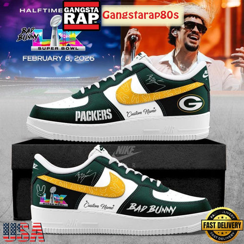 Green Bay Packers NFL Bad Bunny Super Bowl LX 2026 Custom Air Force 1 Sneakers Shoes