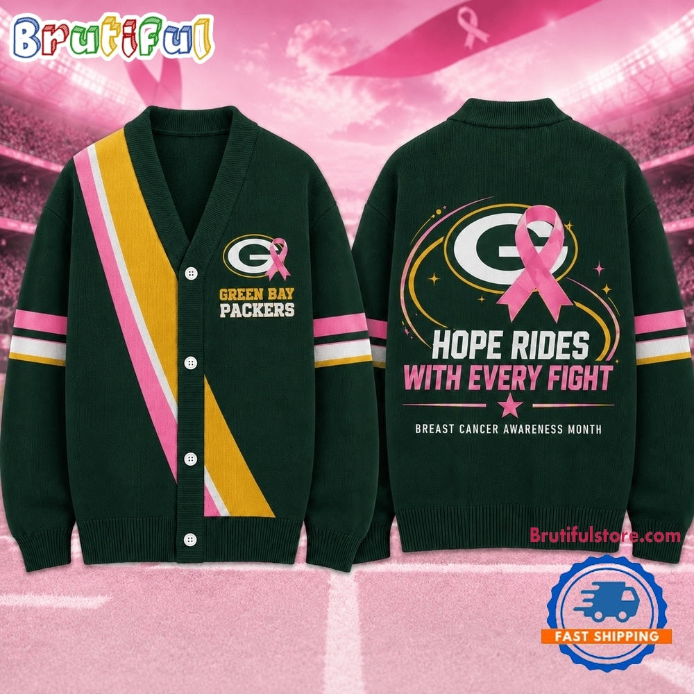 Green Bay Packers NFL Breast Cancer Hope Rides With Every Fight Cardigan