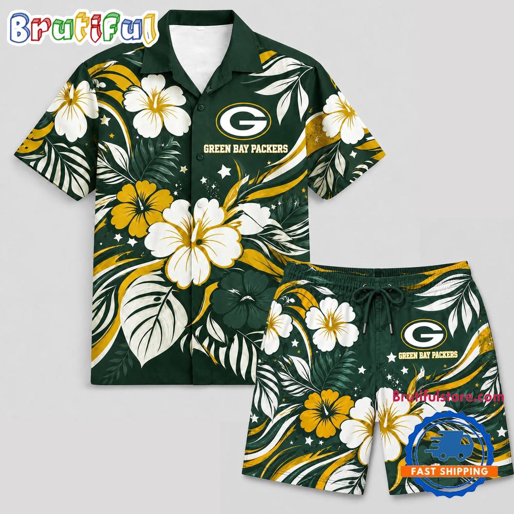 Green Bay Packers NFL Floral Summer Hawaiian Set