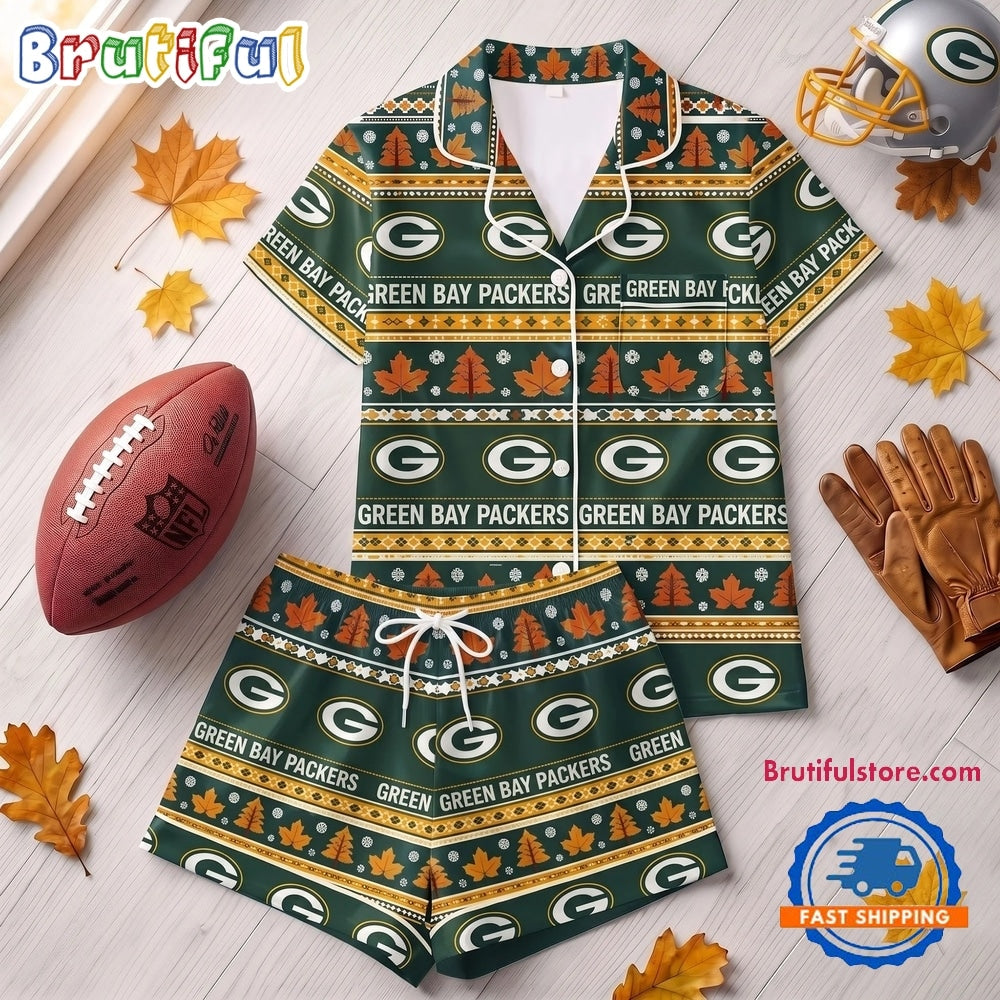 Green Bay Packers NFL Harvest Huddle Short Sleeve Pajamas Set