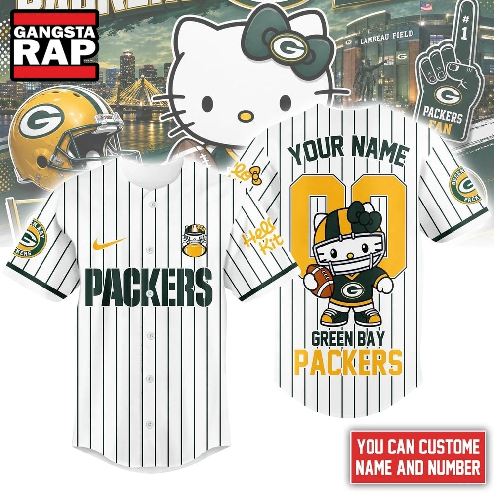 Green Bay Packers NFL Kitty Game Day Custom Baseball Jersey Shirt