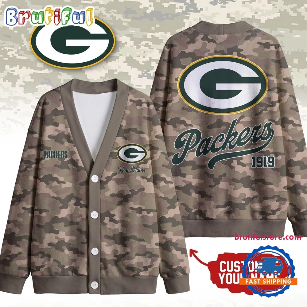 Green Bay Packers NFL Veteran Military Camo Heritage Cardigan